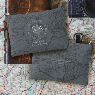 Nautical Rope Monogram Map Grey Accessory Pouch