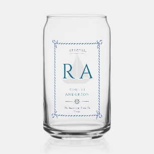 Nautical Rope Monogram Navy Can Glass