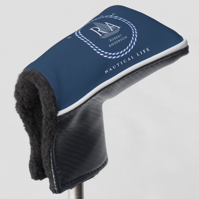 Nautical Rope Monogram Navy Golf Head Cover (3/4 Front)