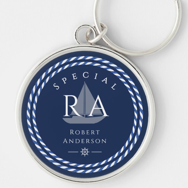 Nautical Rope Monogram Navy Keychain (Front)