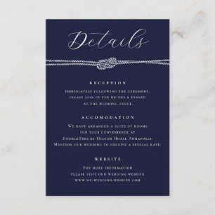Nautical Rope Navy Blue Elegant Details Wedding Enclosure Card
