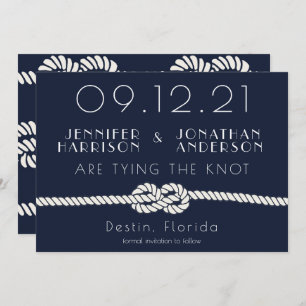 Nautical Rope Navy White Beach Wedding Typography  Save The Date