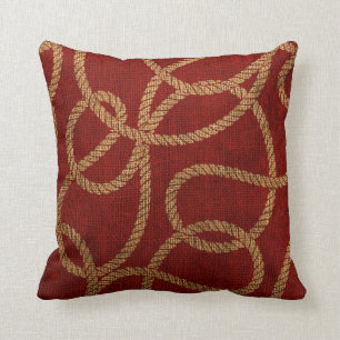 Nautical Rope Red and Natural Throw Pillow