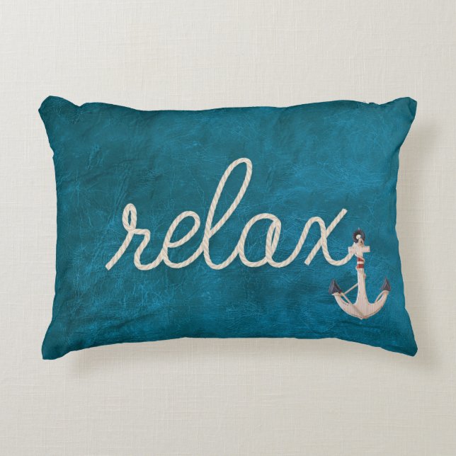 Nautical Rope Relax On Teal Accent Pillow (Front)