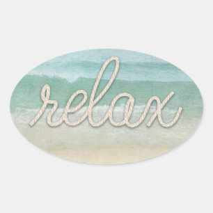 Nautical Rope Relax Text on Ocean Oval Sticker