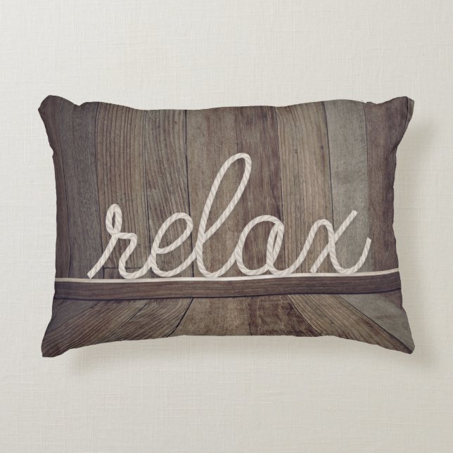 nautical rope "relax" text on wood accent pillow (Front)