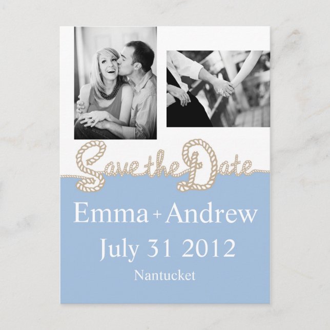 Nautical Rope Save the Date Announcement Postcard (Front)