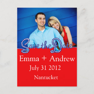 Nautical Rope Save the Date // Red & Navy Announcement Postcard