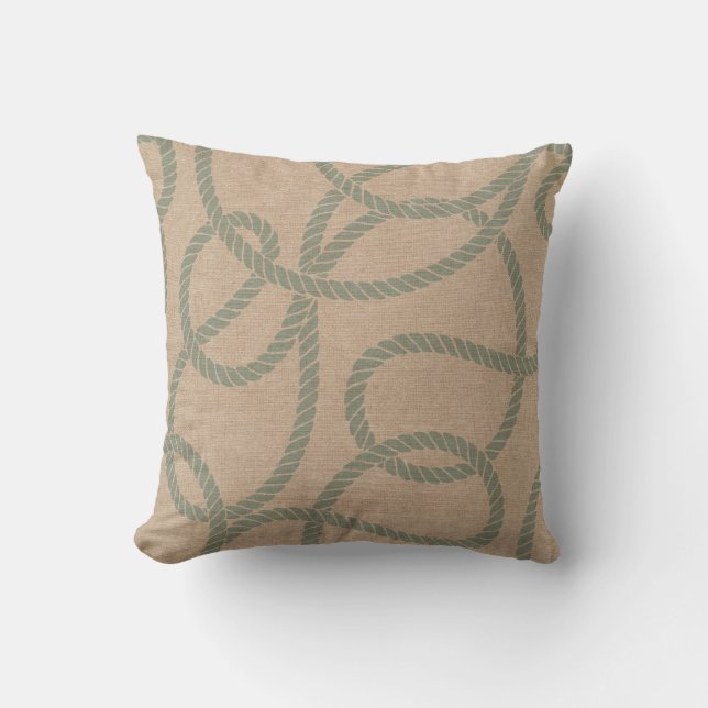 Nautical Rope Seafoam Green and Natural Throw Pillow (Front)