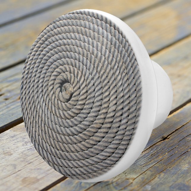 Nautical Rope Spiral Ceramic Knob (A minimalist ceramic door knob featuring a spiral rope in grey blue colors. Beach house decoration.)