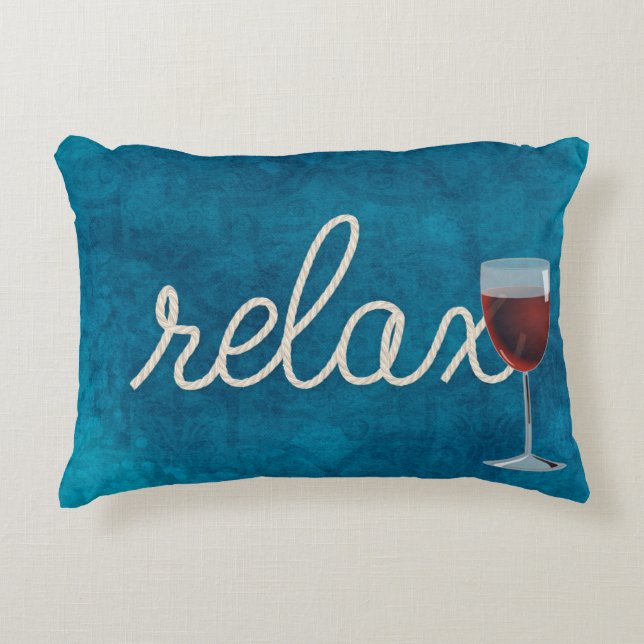 nautical rope text "relax" and wine accent pillow (Front)