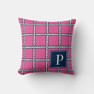 Nautical Rope Weave – Hot Pink Coastal Monogram Throw Pillow