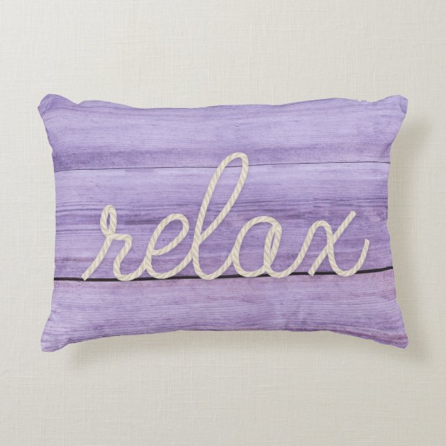 nautical rope word "relax" on purple accent pillow (Front)