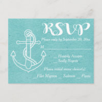 Nautical RSVP Blue Turquoise Ship Anchor Teal