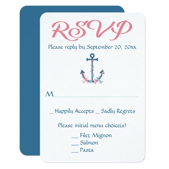 Nautical RSVP Ship Anchor Blue Floral Wedding Card