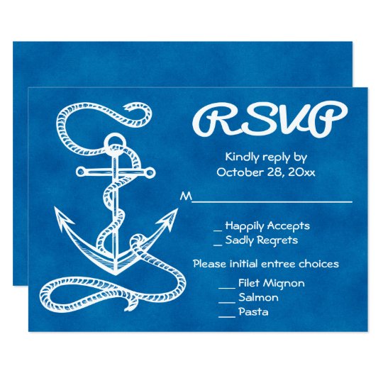 Nautical RSVP Ship Anchor Watercolor Blue Wedding Card