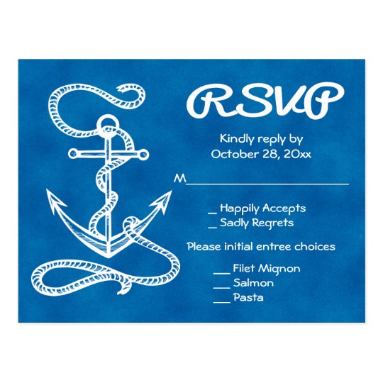 Nautical RSVP Ship Anchor Watercolor Blue Wedding Postcard
