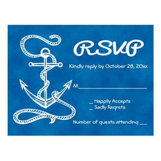 Nautical RSVP Ship Anchor Watercolor Blue Wedding Postcard