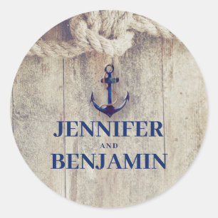 Nautical Rustic Beach - Anchor Wedding Classic Round Sticker