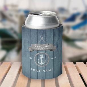 Nautical rustic boat name vintage anchor rope can  cooler