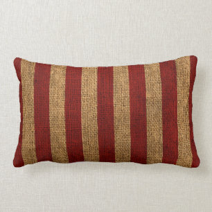 Nautical Rustic Red Stripe Lumbar Pillow