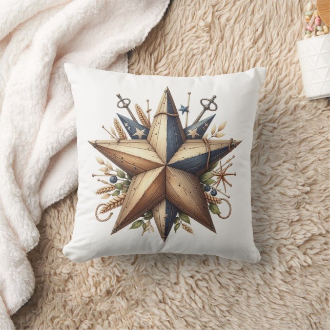 Nautical Rustic Star Throw Pillow (Blanket)
