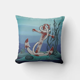 Nautical rusty grey anchor/sea/sea shells - navy throw pillow