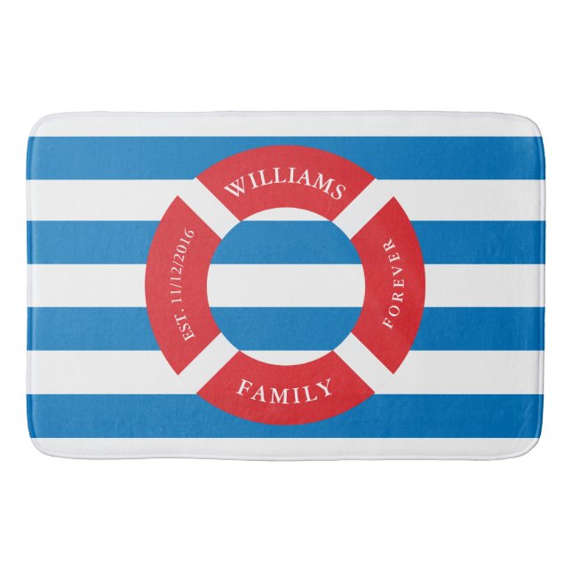 Nautical Safe Circle Monogram Large Bath Mat (Front)