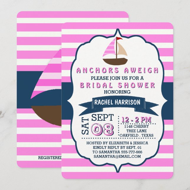Nautical Sail Boat Beach Bridal Shower Invitations (Front/Back)