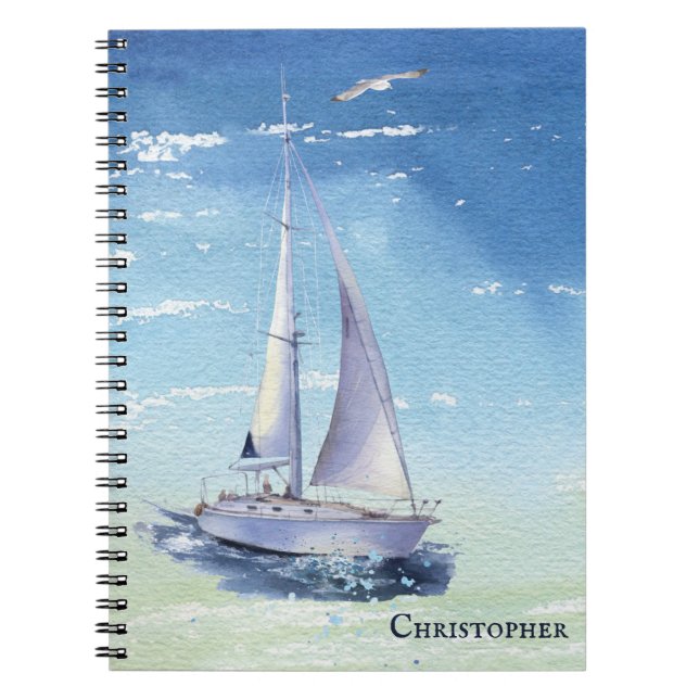 Nautical Sail Boat Monogram Name Notebook (Front)