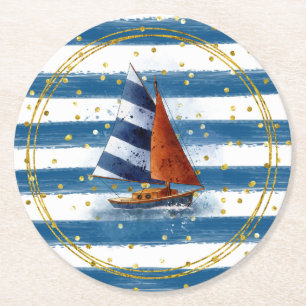 Nautical Sail boat Round Paper Coaster