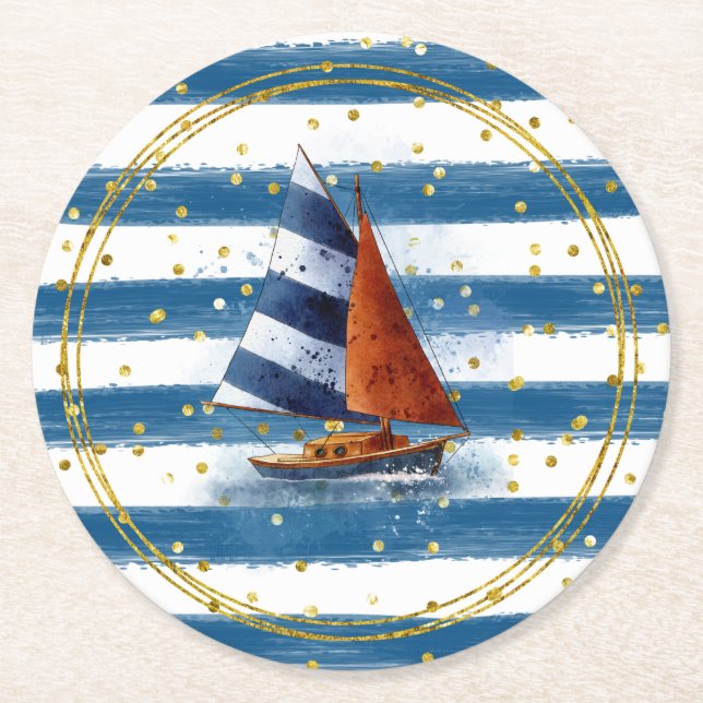 Nautical Sail boat Round Paper Coaster (Front)
