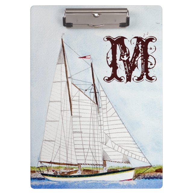 Nautical Sail Boat Sea Monogram Initial Clip Board (Front)