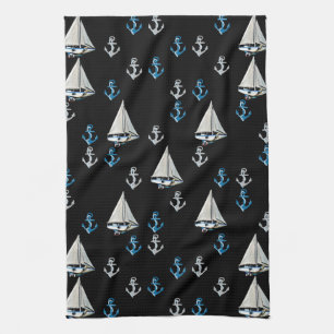 Nautical Sail Boats and Anchors Kitchen Towel