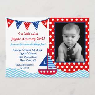 Nautical Sailboat 1er anniversaire Invitation