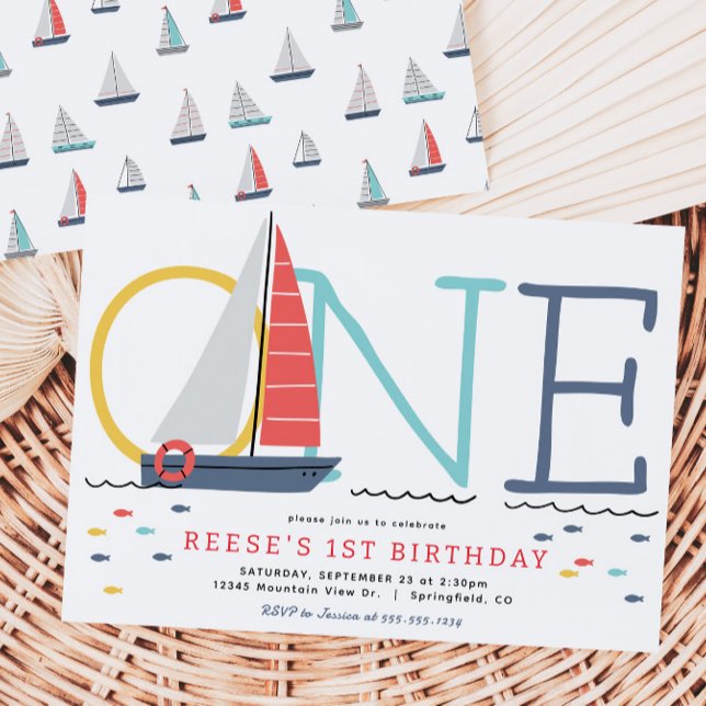 Nautical Sailboat 1st Birthday Invitation (Creator Uploaded)
