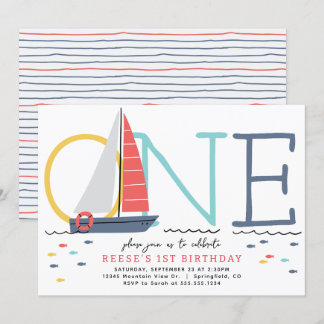 Nautical Sailboat 1st Birthday Invitation