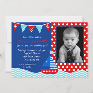 Nautical Sailboat 1st Birthday Party Invitation