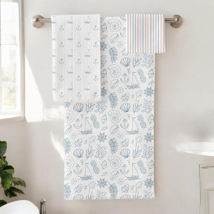 Nautical Sailboat Anchor Coastal Bath Towel Set