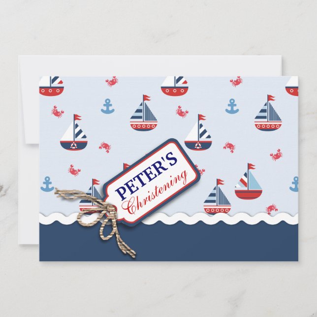 Nautical Sailboat Anchor Crab Baptism Christmation Invitation (Front)