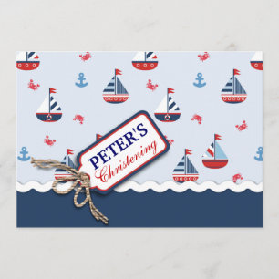 Nautical Sailboat Anchor Crab Baptism Christmation Invitation