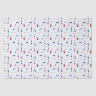 Nautical Sailboat Anchor Sea Gull Lighthouse Ocean Tissue Paper