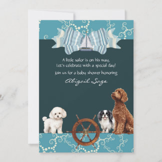 Nautical Sailboat and Dogs Boy Baby Shower Invitation