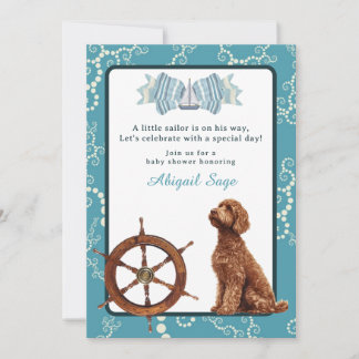 Nautical Sailboat and Goldendoodle Boy Baby Shower Invitation