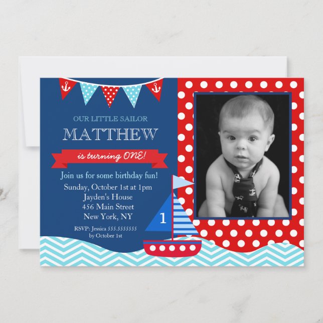 Nautical Sailboat Anniversaire Fête Invitation (Devant)