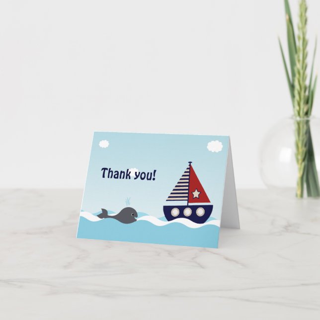 Nautical Sailboat Baby Boy Baby Shower Thank You (Front)