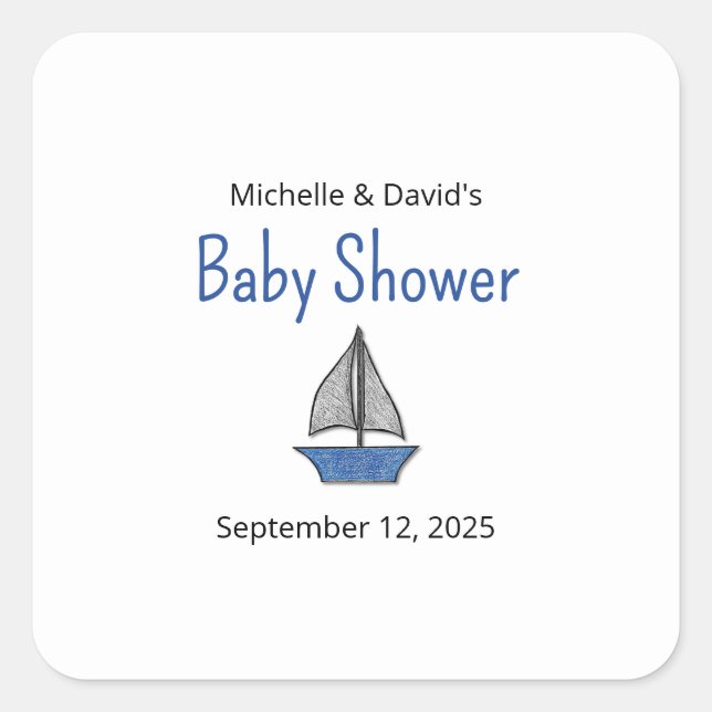 Nautical Sailboat Baby Boy Couples Shower Square Sticker (Front)