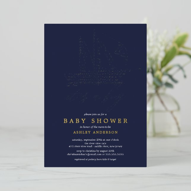 Nautical Sailboat Baby shower Foil Invitation (Debout devant)