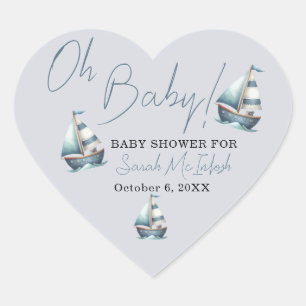 Nautical Sailboat Baby Shower Heart Sticker
