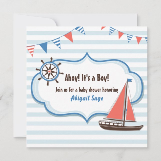 Nautical Sailboat Baby Shower Invitations for Boys (Front)